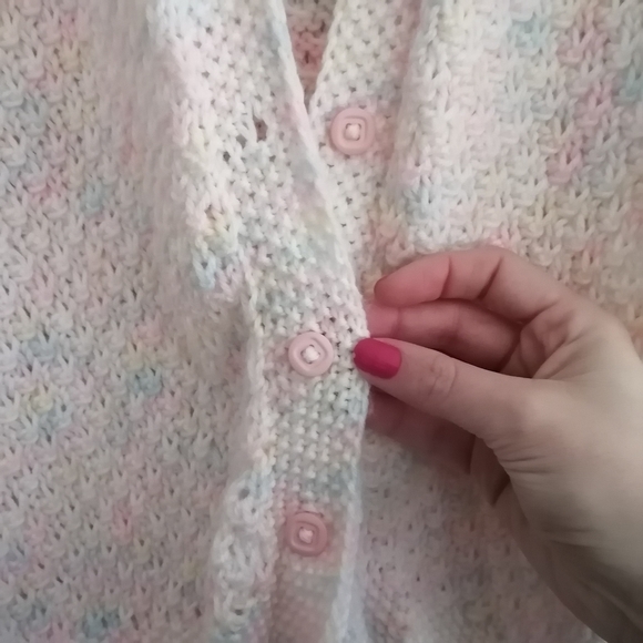 Vintage Hand Knit Pastel Multicolour Button Up Cardigan Size Medium - Picture 11 of 16